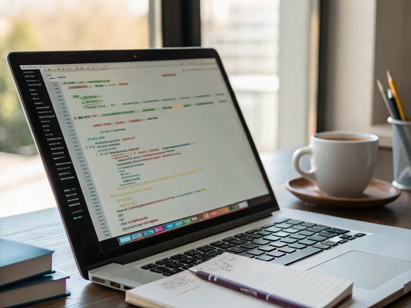 A focused shot of a Python code snippet on a laptop screen, subtly displaying the UK flag in the background, representing Python's relevance in the UK coding landscape.