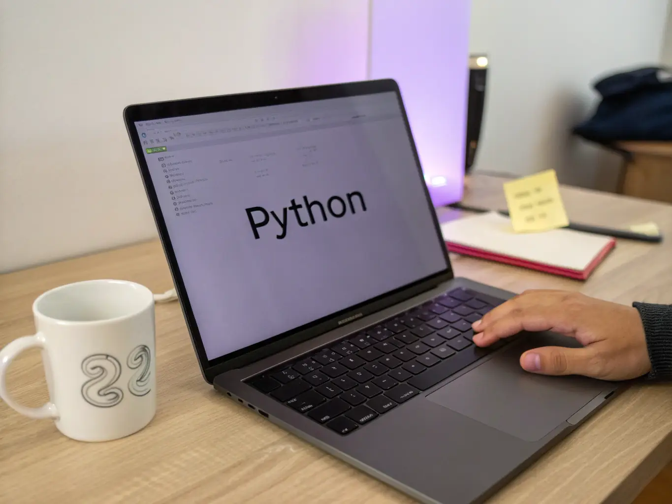 A laptop displaying lines of Python code with the RiseBrit logo subtly integrated, symbolizing the platform's focus on Python programming.