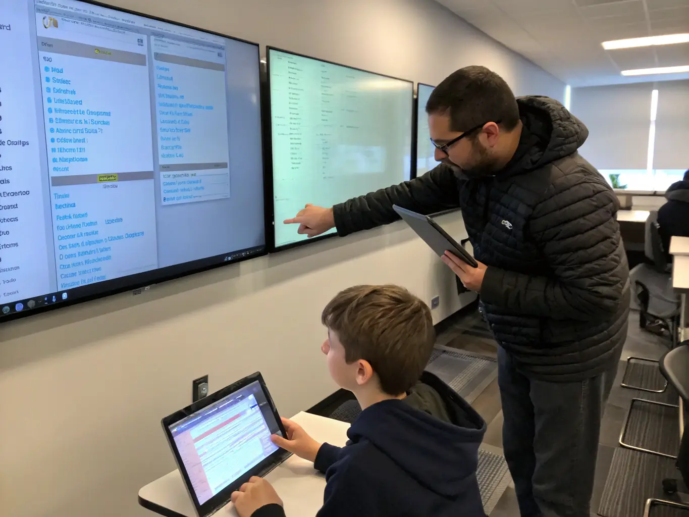 A RiseBrit instructor providing one-on-one coding assistance to a student, highlighting the personalized support offered by the platform.