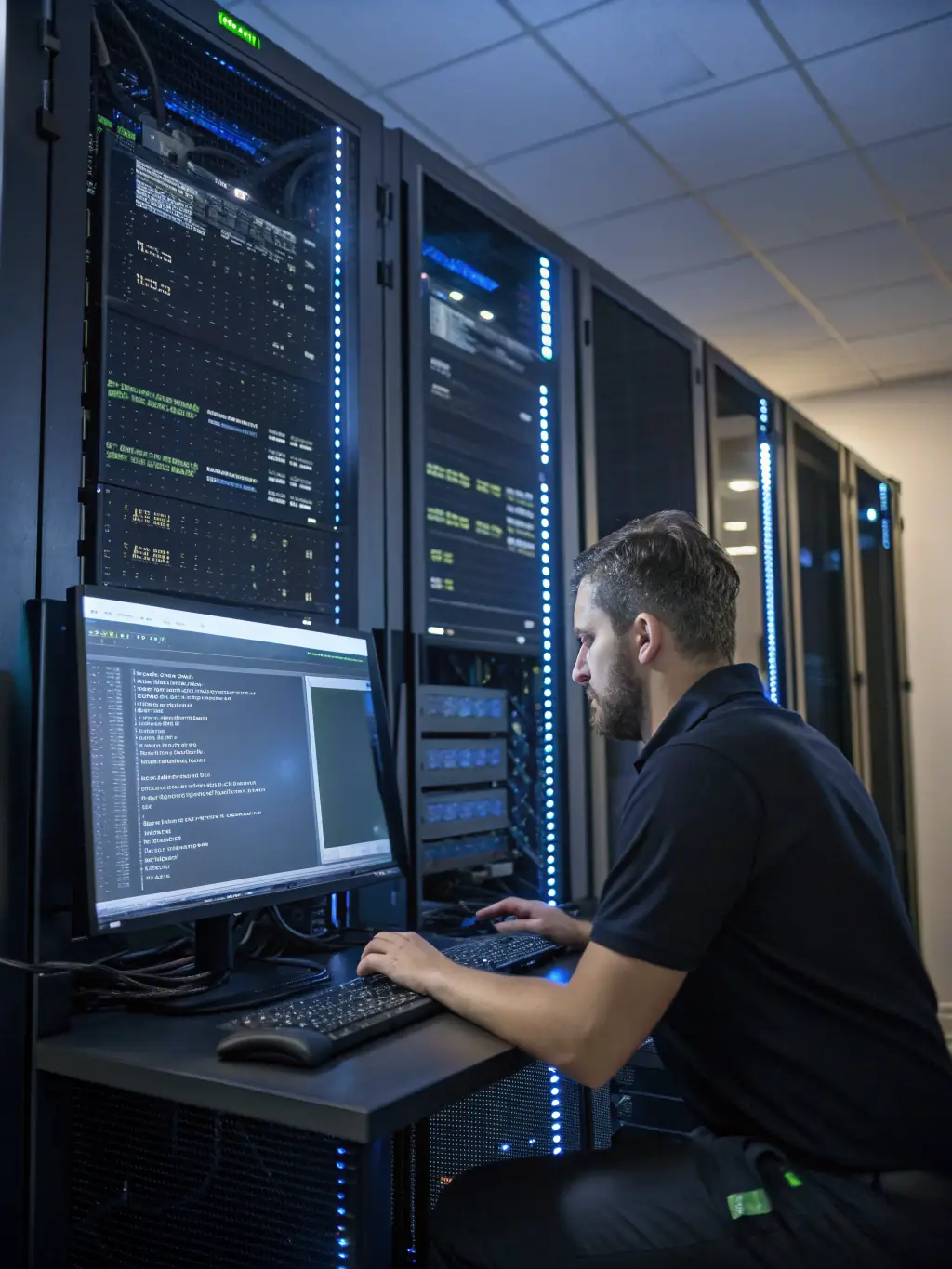 An image of a Node.js server setup, highlighting its importance in back-end JavaScript development, used to represent server-side JavaScript capabilities.